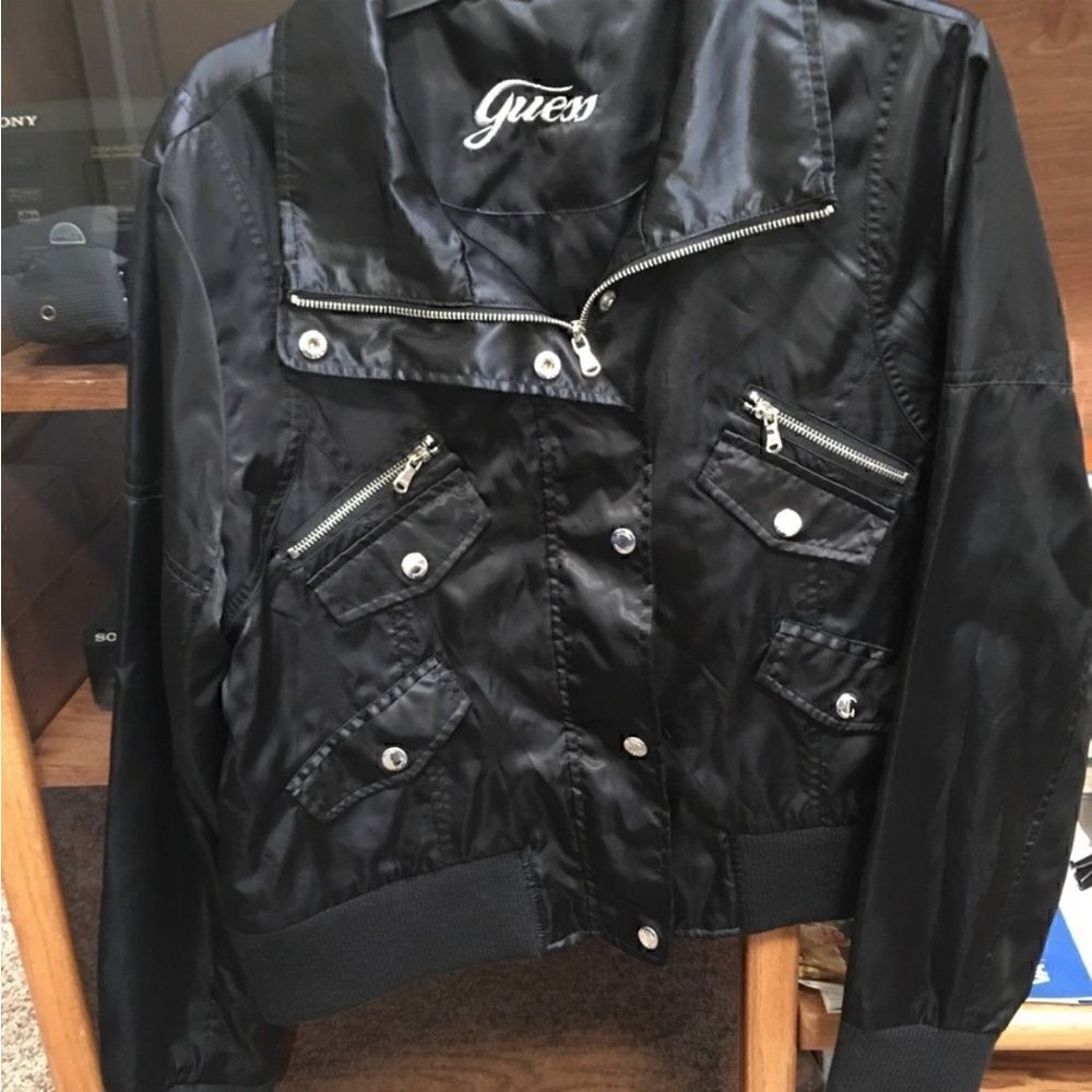 Guess Women's Black Moto Faux Leather Fit Jacket - Picture 2 of 6